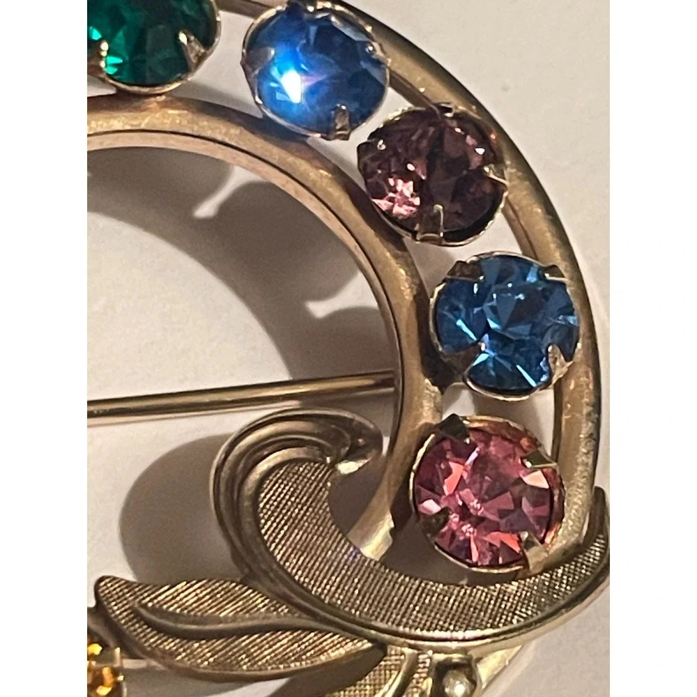 Vintage  Van Dell Rhinestone‎ Brooch Circle Pin 1950s Jewelry 12k Gold Filled
